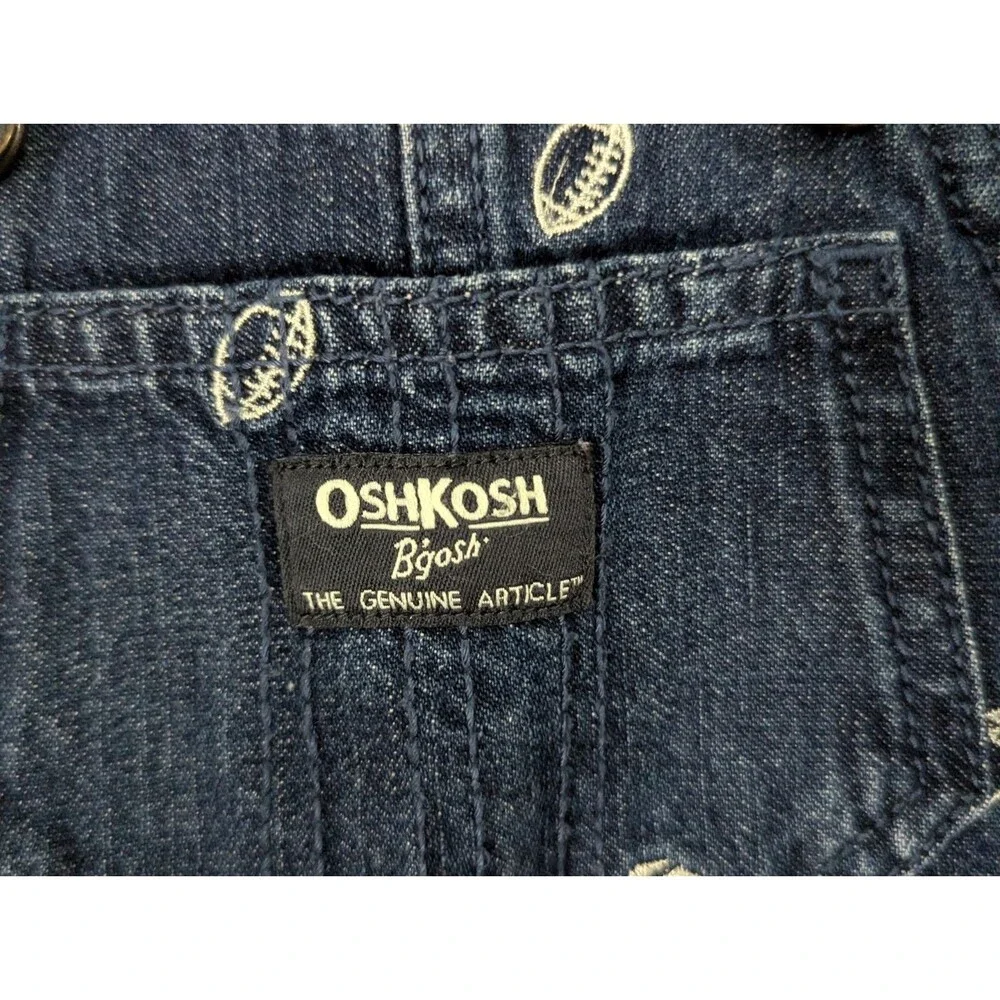 VTG OshKosh Bgosh Jean Overalls 12 Months Embroidered Footballs Blue Denim Logo